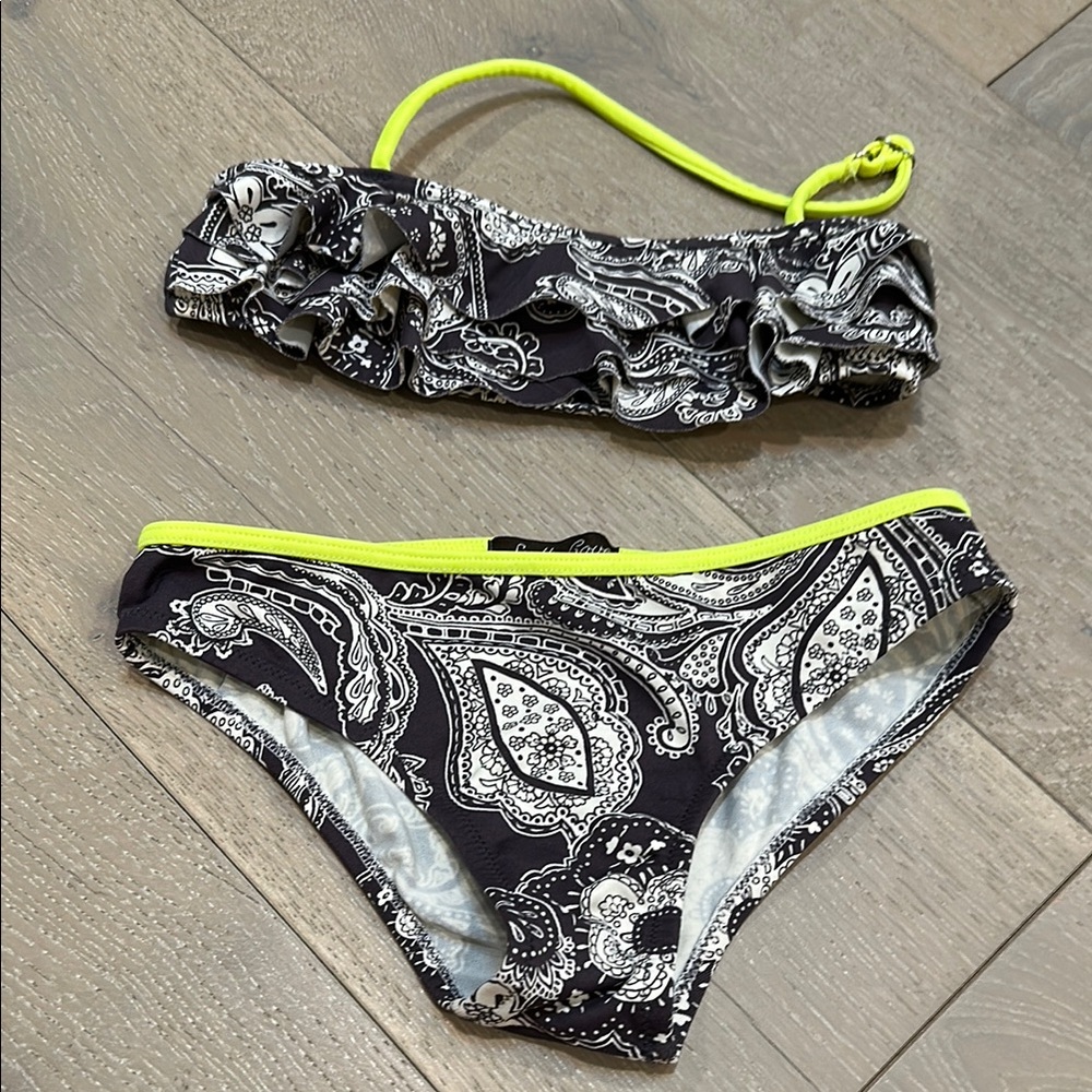 Stella Cove Gray and White Paisley Girls Bikini